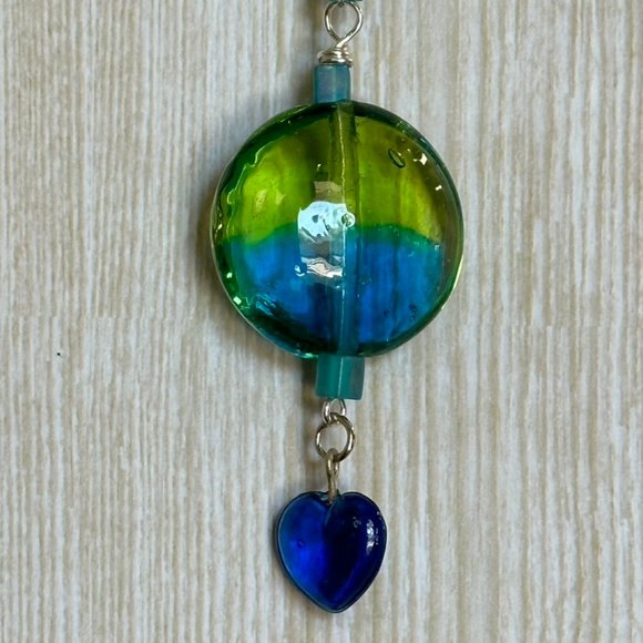 Hand Crafted Jewelry - Beaded Keychain with Lampwork Beads in Shades of Blue & Green - NEW